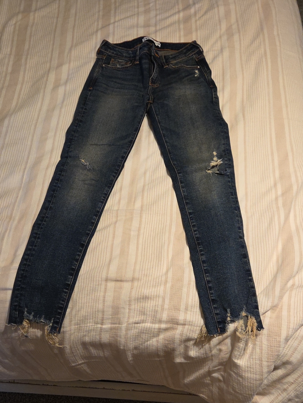 Zara Dark Blue Distressed Skinny Jeans